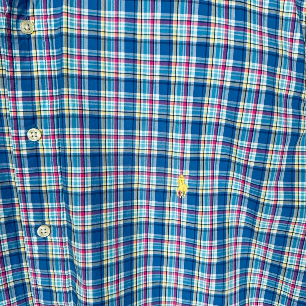 Ralph Lauren Button‎ Down Shirt Mens 2XLT Blue Pink Plaid Short Sleeve Cotton